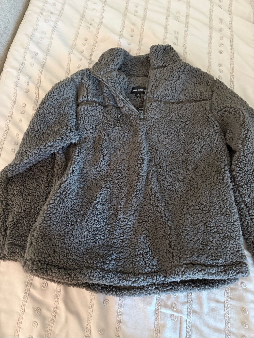 Zenana Outfitters Gray Plush Sherpa Half-Zip Jacket